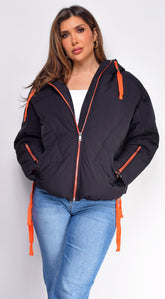 Varvara Black Oversized Quilted Puffer Jacket